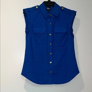 NWOTs INC International Concepts Linen Blend  Blue Sleeveless Button Down Shirt